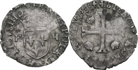 France. Henri III de Navarre, II de Béarn (1572-1589). AR Douzain, 1588. Duplessy 1140. AR. 2.20 g. 24.00 mm. Toned. About VF.