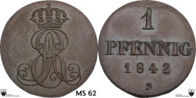 Germany. Ernst August (1837-1851). Pfennig 1842. KM 173.3. AE. 2.30 g. 18.00 mm. Encapsulated by Classical Coin Grading MS 62.
