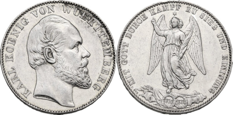 Germany. Wuerttemberg. Karl I, King of Württemberg (1864-1891). AR Taler, 1871. ...