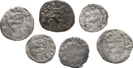 Hungary. Lot of six (6) unclassified AR Denars; including: Carl I. Robert and Loius I, the Great. AR. About VF:Good F:F.