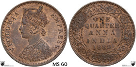 India. Victoria (1837-1901). CU 1/4 anna 1889. KM 486. CU. 6.40 g. 25.00 mm. Traces of red copper. Encapsulated by Classical Coin Grading MS 60.