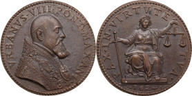 Italy. Urban VIII (1623-1644), Maffeo Barberini. AE Medal, 1623, Rome mint. Obv. Bust right. Rev. Peace seated facing, holding sword and scales. Bart....