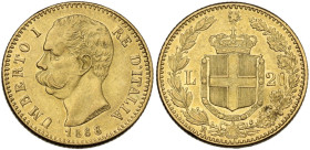 Italy. Umberto I (1878-1900). AV 20 lire 1888, Roma mint. AV. 6.42 g. 21.00 mm. VF+.