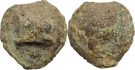 Dioscuri/ Mercury series. AE Cast Uncia, 280-276 BC. Obv. Astragalus. Rev. Denominational mark. Cr. 14/6. AE. 21.30 g. 25.5 x 25.0 mm. Earthen patina....