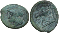 Anonymous. AE Litra, 269 BC. Obv. Helmeted head of Minerva, left. Rev. Horse's head, left, with bridle, on base. Cr. 17/1b. AE. 4.37 g. 19.00 mm. Brig...