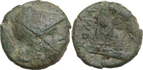 Anonymous. AE Litra, c. 269 BC. Obv. Helmeted head of Minerva right. Rev. Head of horse right. Cr. 17/1d. AE. 4.40 g. 15.50 mm. Olive green patina. Ab...