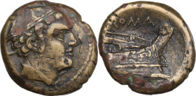 Anonymous semilibral series. AE Semuncia, 217-215 BC. Obv. Head of Mercury right. Rev. Prow right. Cr. 38/7. AE. 6.80 g. 20.50 mm. Brown patina with c...