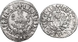 Kings of Armenia. Levon I (1198-1219). AR Tram. Cf. AC 123 (for type). AR. 3.00 g. 24.00 mm. Slightly double struck. Good VF.