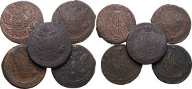 Russia. Lot of five (5) AE 5 kopeks coins: 1765, 1773, 1776, 1783, 1788. AE.