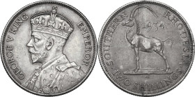Southern Rhodesia. George V (1910-1936). AR 2 shillings 1934. KM 4. AR. 11.29 g. 28.00 mm. XF.