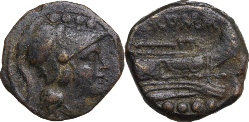 Anonymous. AE Triens, 211 BC. Obv. Helmeted head of Minerva right; above, four p...