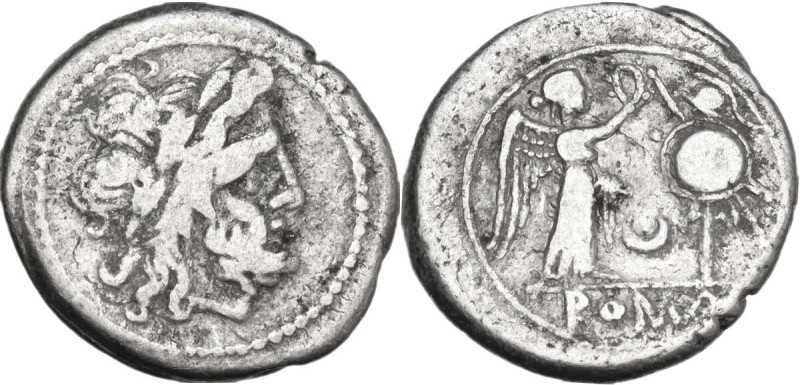Crescent (first) series. Victoriatus, 207 BC. Obv. Laureate head of Jupiter righ...