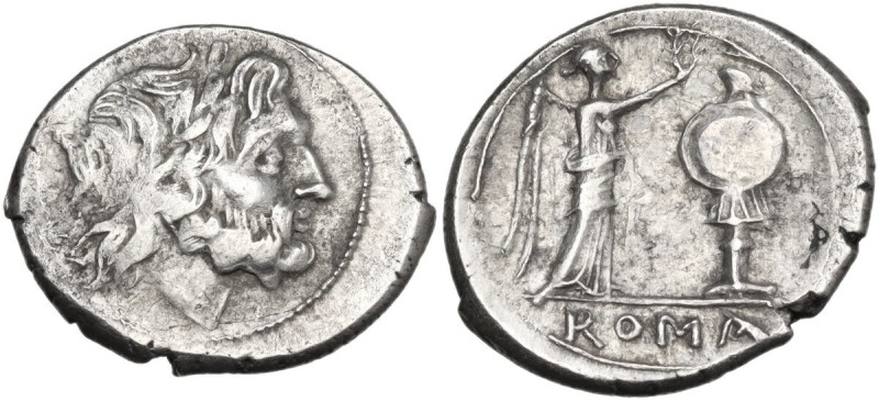 Anonymous. Victoriatus, uncertain Sicilian mint, 214-215 BC. Obv. Laureate head ...