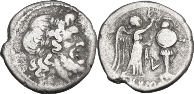 Archaic L series. Victoriatus, Luceria mint, 212 BC. Obv. Laureate head of Jupit...