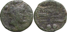 L (first heavy) series. AE Sextans, Luceria mint, 214-212 BC. Obv. Head of Mercury right, wearing winged petasus; above, two pellets; [below, L]. Rev....