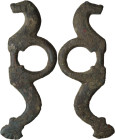 Bronze artifact, probably an handle, in the shape of standing horse. 4th-3rd century AD. 112 x 40 mm.