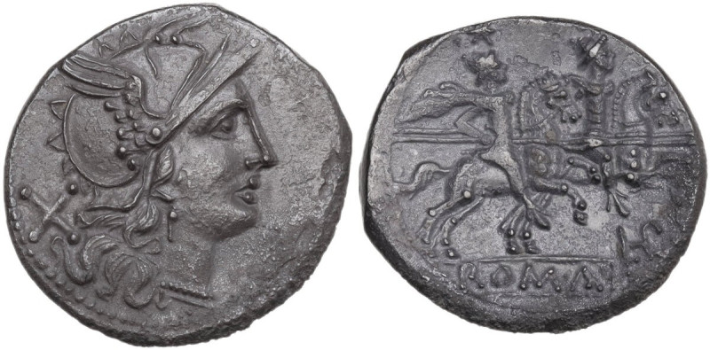 LPLH series. Denarius, 189-180 BC. Obv. Helmeted head of Roma right; behind, X. ...