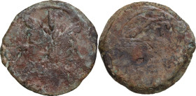 Victory and LFP series. AE As, 189-180 BC. Obv. Laureate head of Janus. Rev. Prow right; above, Victory and LFP ligate. Cr. 144/1. AE. 22.90 g. 33.50 ...