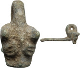 Decorative element (handle ?) decorated with the head of a panther. Balkanic. Bronze. 64 mm.