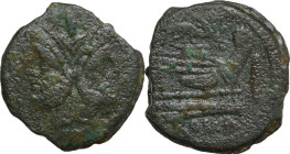 Gryphon series. AE As, 169-158 BC. Obv. Laureate head of Janus. Rev. Prow right; above, griffin. Cr. 182/2. AE. 19.20 g. 31.50 mm. Dark olive green pa...