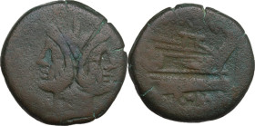 L. Murena. AE As, 169-158 BC. Obv. Laureate head of Janus. Rev. Prow right; above, MVRENA. Cr. 186/1. AE. 26.40 g. 32.00 mm. Good F.