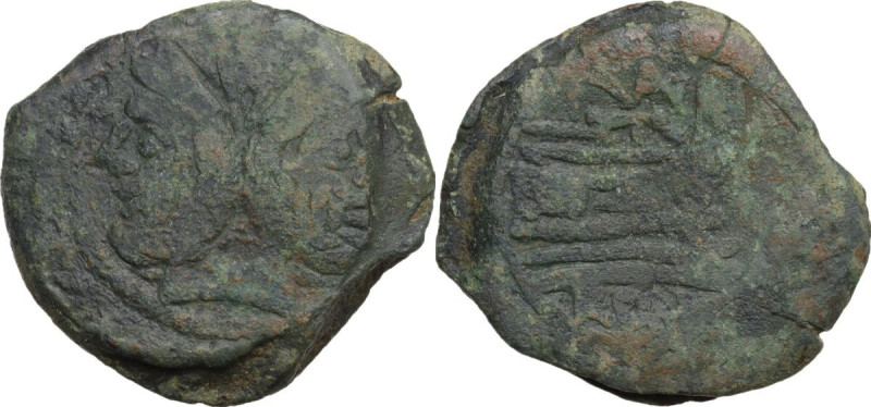 Valerius. AE As, 169-158 BC. Obv. Laureate head of Janus. Rev. Prow right; above...
