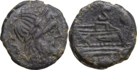 Anonymous. AE Semis, unofficial issue or contemporary forgery, c. 150 BC. Obv. Laureate head of Saturn right. Rev. Prow of galley right; S above; I be...