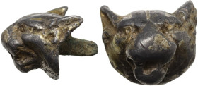 Silver panther's head appliqué. Partly gilded. Scythian, 6th century BC-3rd century AD. 20x16x14 mm. Solid cast.