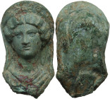 Bronze head of Roman goddess. Roman period, 1st century BC. 43 x 24 mm. 58.08 g.