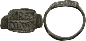 Bronze ring with Christian inscription 'VIVAS IN DEO'. Late Roman period, 4th-5th cent. AD. Size 19.5 mm.