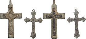 Lot of 2 bronze crosses. 40 x 23 mm and 30 x 19 mm.