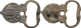 Bronze buckle with floreal pattern. Late roman to early middle age. 44 x 31 mm.