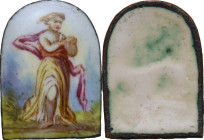 Enamel copper miniature depicting a female figure. XVIII century. 16 x 12 mm.