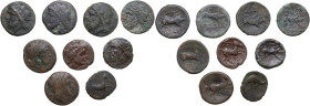 Greek Italy, Apulia. Lot of 9 unclassified AE denominations; including: Arpi and Salapia. AE. About VF:F.