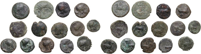 Greek Sicily. Lot of 14 unclassified AE denominations of Entella. AE. Good F:F:A...
