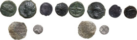 Greek Sicily. Lot of 6 unclassified coins; including: 2 AR Litra, 1 AR denomination of Arabic Sicily and 3 AE denominations. AR and AE. About VF:Good ...