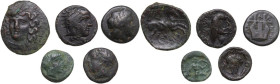 Greek World. Lot of 5 unclassified AE denominations; including: Larissa, Kroton and Olynthos. AE. About VF:Good F.