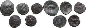 Greek World, Continental Greece. Lot of 5 unclassified AE denominations of Macedon; including: Lysimachos, Alexander III the Great, Philip V. AE. Abou...