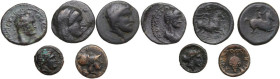 Greek. Lot of five (5) coins to be sorted. AE.
