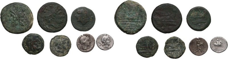 The Roman Republic. Lot of 7 unclassified denominations; including: 2 AR Denarii...