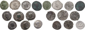 The Roman Republic and Empire. Lot of 10 unclassified AR and AE denominations; including: Gallienus, Postumus, Salonina. AR and AE. VF:AboutVF:Good F.