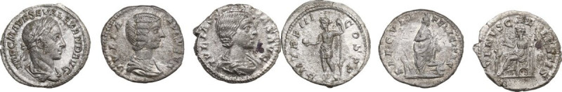 The Roman Empire. Lot of 3 unclassified AR Denarii; including: Severus Alexander...