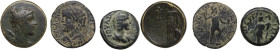 Greek and Roman world. Lot of 3 unclassified denomination; including: Sardeis, Septimius Severus (Parlais) and Julia Domna (Pergamon). AE. About VF:Go...