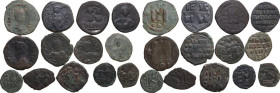 The Byzantine Empire. Lot of 13 unclassified AE denominations; including: Anastasius, Justin II with Sophia, Justinian I, Leo III with Constantine V, ...