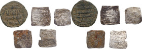 Islam. (Spain and North Africa). Lot of five (5) unclassified mixed coins, including (4) Merinids or Anti-almohads AR dirham with mint Fas and Tilimsa...