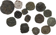 Medieval South Italy. Lot of 14 unclassified denominations; including 1 AR and 13 AE coins, mostly from Arabic Sicily. About VF:Good F.