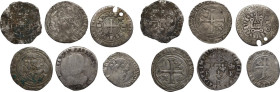 France. Lot of 6 unclassified AR denominations, medieval to early modern. AR. About VF:Good F.