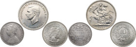 Miscellaneous. Multiple lot of three (3) coins: Great Britain, George VI 5 shillings 1951, Uruguay 10 pesos 1961, India, Victoria, rupee 1901.