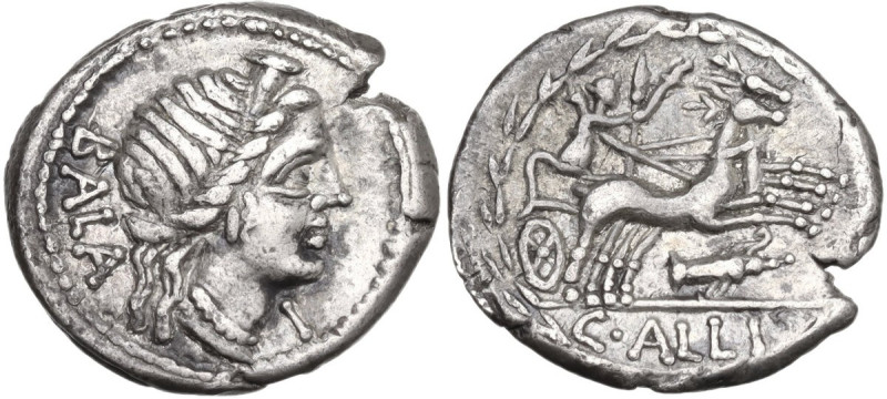 C. Allius Bala. Denarius, 92 BC. Obv. Diademed female head right; behind, BALA; ...