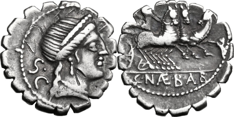 C. Naevius Balbus. AR Denarius serratus, 79 BC. Obv. Diademed head of Venus righ...